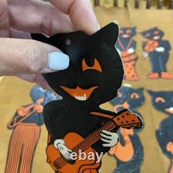 Vintage Halloween H. E. Luhrs Black Cat Die cut Musicians Orange Set Of 8