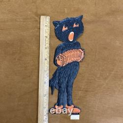 Vintage Halloween H. E. Luhrs Black Cat Die cut Musicians Orange Set Of 8