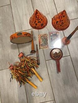 Vintage Halloween Lot Of Noise Makers Post Cards And Paper Hats