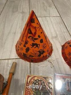 Vintage Halloween Lot Of Noise Makers Post Cards And Paper Hats