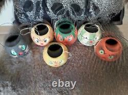Vintage Halloween Mini Set Of Six Lantern/buckets Paper Mache-3''h Vintage Halloween Mini Set Of Six Lantern/buckets Paper Mache-3''h