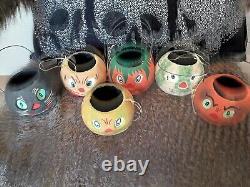 Vintage Halloween Mini Set Of Six Lantern/buckets Paper Mache-3''h Vintage Halloween Mini Set Of Six Lantern/buckets Paper Mache-3''h