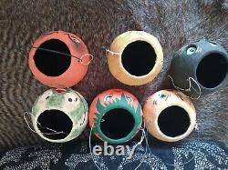 Vintage Halloween Mini Set Of Six Lantern/buckets Paper Mache-3''h Vintage Halloween Mini Set Of Six Lantern/buckets Paper Mache-3''h