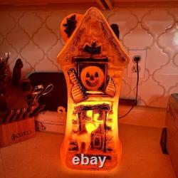 Vintage Halloween Orange 17 Haunted House Light Up Blow Mold Decoration WORKS