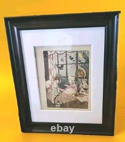 Vintage Halloween Painting Witch Children JOL Goblin 1930s Watercolor Framed 17