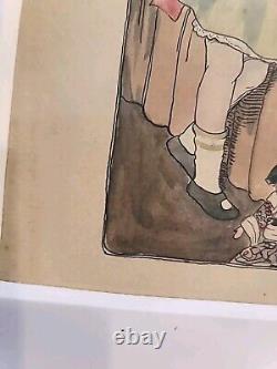 Vintage Halloween Painting Witch Children JOL Goblin 1930s Watercolor Framed 17