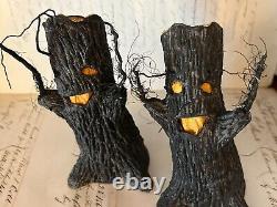 Vintage Halloween Papier Mache Spooky Trees Rare! Crepe paper face inserts