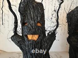 Vintage Halloween Papier Mache Spooky Trees Rare! Crepe paper face inserts