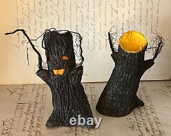 Vintage Halloween Papier Mache Spooky Trees Rare! Crepe paper face inserts