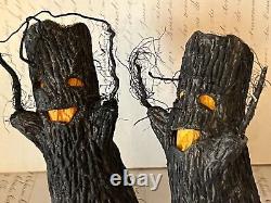 Vintage Halloween Papier Mache Spooky Trees Rare! Crepe paper face inserts