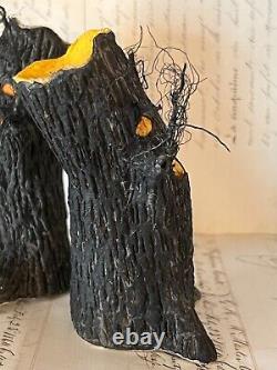 Vintage Halloween Papier Mache Spooky Trees Rare! Crepe paper face inserts