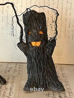 Vintage Halloween Papier Mache Spooky Trees Rare! Crepe paper face inserts
