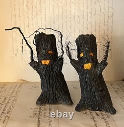 Vintage Halloween Papier Mache Spooky Trees Rare! Crepe paper face inserts