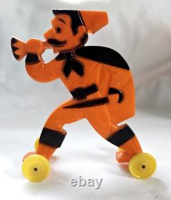 Vintage Halloween Rosbro Hard Plastic Pirate Whistle on Wheels RARE