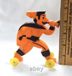 Vintage Halloween Rosbro Hard Plastic Pirate Whistle on Wheels RARE