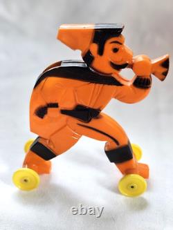 Vintage Halloween Rosbro Hard Plastic Pirate Whistle on Wheels RARE