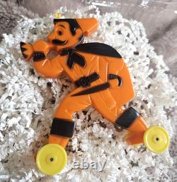 Vintage Halloween Rosbro Hard Plastic Pirate Whistle on Wheels RARE