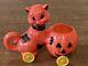 Vintage Halloween-rosbro Rosen Plastic Candy Container-cat With Jack-o-lantern