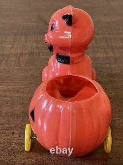 Vintage Halloween-Rosbro Rosen Plastic Candy Container-Cat with Jack-O-Lantern