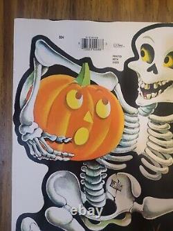 Vintage Halloween Skeleton Holding Pumpkin Uncut CA REED