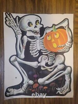 Vintage Halloween Skeleton Holding Pumpkin Uncut CA REED