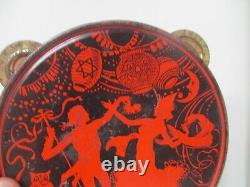 Vintage Halloween Tin Metal Tambourine Noisemaker CHEIN Dancing At Party w JOL