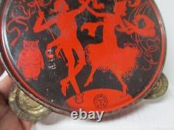 Vintage Halloween Tin Metal Tambourine Noisemaker CHEIN Dancing At Party w JOL