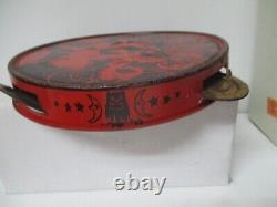 Vintage Halloween Tin Metal Tambourine Noisemaker CHEIN Dancing At Party w JOL