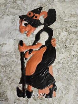 Vintage Halloween Witch Diecut Heavily Embossed Cardboard Made In Germany