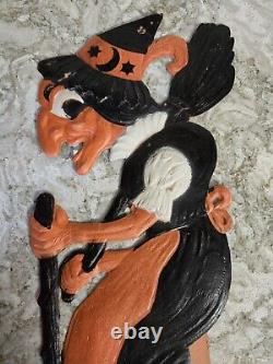 Vintage Halloween Witch Diecut Heavily Embossed Cardboard Made In Germany