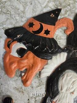 Vintage Halloween Witch Diecut Heavily Embossed Cardboard Made In Germany