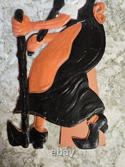 Vintage Halloween Witch Diecut Heavily Embossed Cardboard Made In Germany