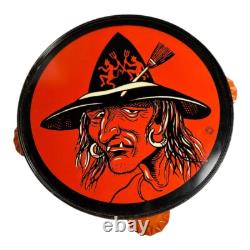 Vintage Halloween Witch Tin Litho Tambourine Noisemaker Instrument T. Cohn