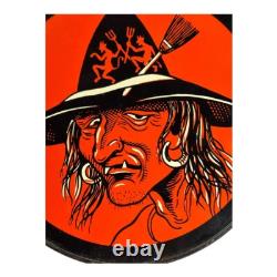 Vintage Halloween Witch Tin Litho Tambourine Noisemaker Instrument T. Cohn