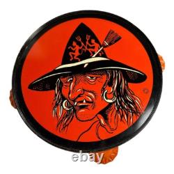 Vintage Halloween Witch Tin Litho Tambourine Noisemaker Instrument T. Cohn