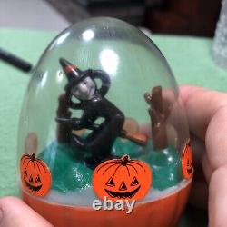 Vintage Halloween Witch Wobble Toy Plastic Scarce Rare Find Pumpkin