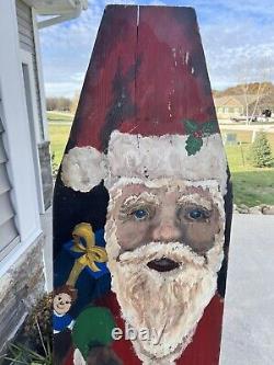 Vintage Hand painted Santa Christmas Board Yard Sign 72x16 Folk Art Tracy Hall