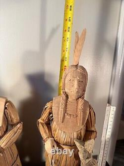 Vintage Handcrafted Cornhusk Thanksgiving Decor Set Pilgrims, Indian, Turkey