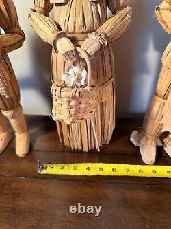 Vintage Handcrafted Cornhusk Thanksgiving Decor Set Pilgrims, Indian, Turkey