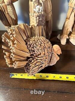 Vintage Handcrafted Cornhusk Thanksgiving Decor Set Pilgrims, Indian, Turkey