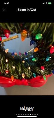 Vintage Handmade Ceramic Christmas Wreath With Lil Mouse NC State With Lights