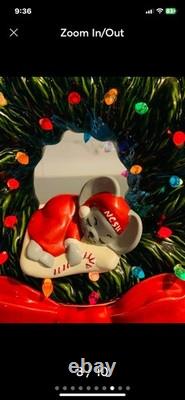 Vintage Handmade Ceramic Christmas Wreath With Lil Mouse NC State With Lights