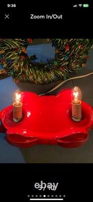 Vintage Handmade Ceramic Christmas Wreath With Lil Mouse NC State With Lights