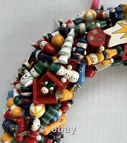 Vintage Handmade Christmas Wreath 13 Wood Wooden Ornaments Kitchy Vintage Handmade Christmas Wreath 13 Wood Wooden Ornaments Kitchy