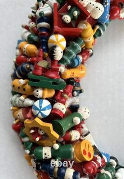 Vintage Handmade Christmas Wreath 13 Wood Wooden Ornaments Kitchy Vintage Handmade Christmas Wreath 13 Wood Wooden Ornaments Kitchy