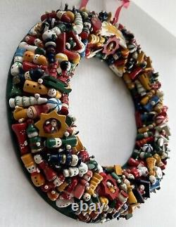 Vintage Handmade Christmas Wreath 13 Wood Wooden Ornaments Kitchy