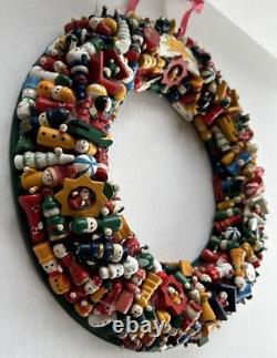 Vintage Handmade Christmas Wreath 13 Wood Wooden Ornaments Kitchy Vintage Handmade Christmas Wreath 13 Wood Wooden Ornaments Kitchy