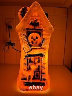 Vintage Haunted House Halloween Blow Mold Orange Black Cat Pumpkin Bat Witch