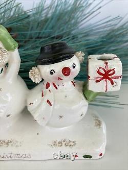 Vintage Holt Howard 50s Christmas Snowman Candle Holder Spaghetti Japan Retro