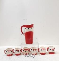 Vintage Holt Howard Christmas Winking Santa Pitcher And 6 Mugs 1960 Japan